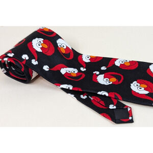 VTG Sesame Street Christmas Graphic Elmo Santa Claus Hat Print Necktie 59" x 4"